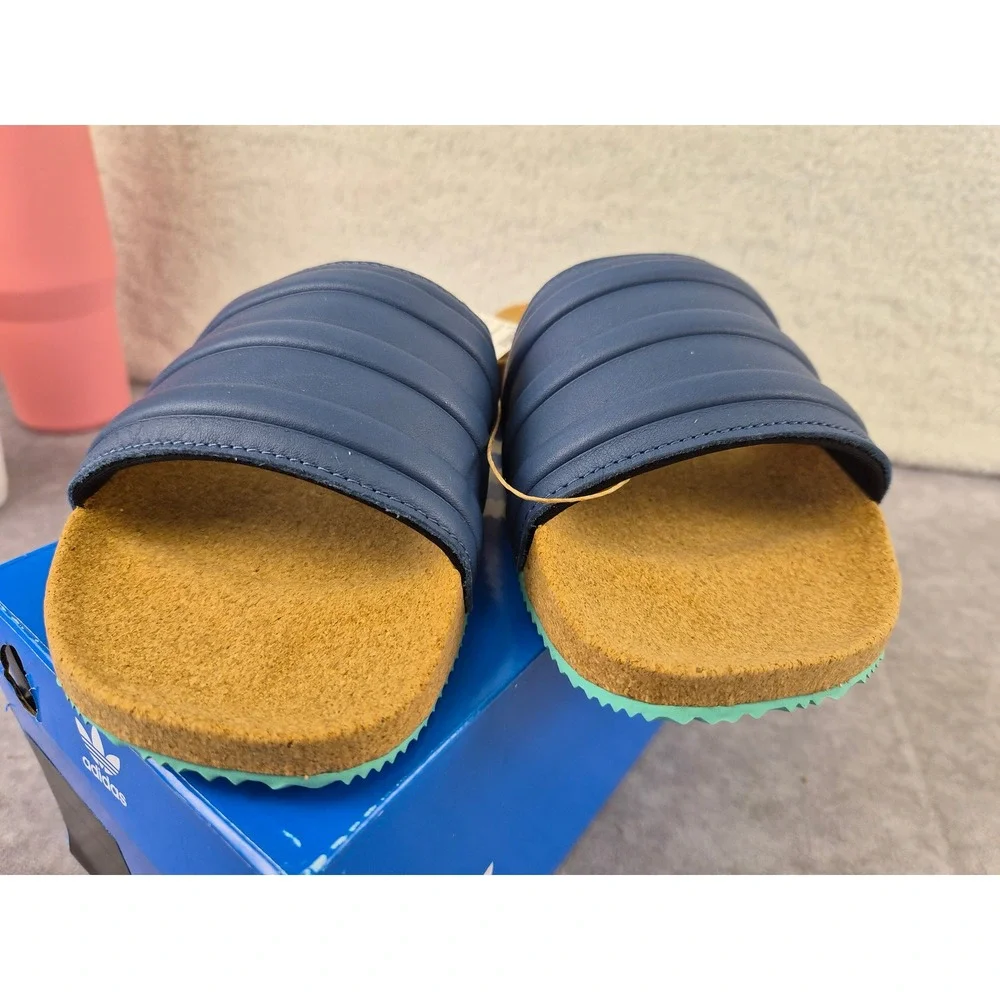 Adidas Originals Adilette Premium Slides Navy Leather Cork GZ0061 Mens 5